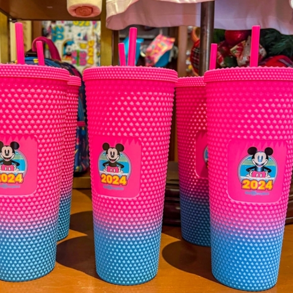 2024 Walt Disney World Starbucks Mickey Mouse Neon Pink Blue Tumbler - Picture 3 of 3